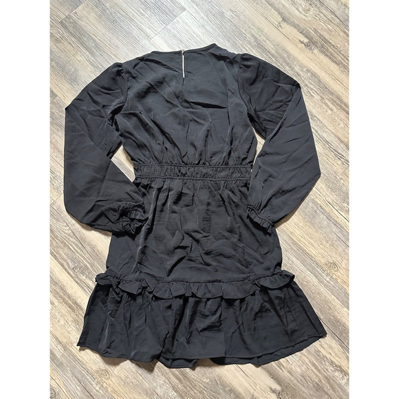 Knox Rose Women's Long Sleeve Satin Dress Black Size XS Bubble Sleeve LBD - Picture 4 of 6